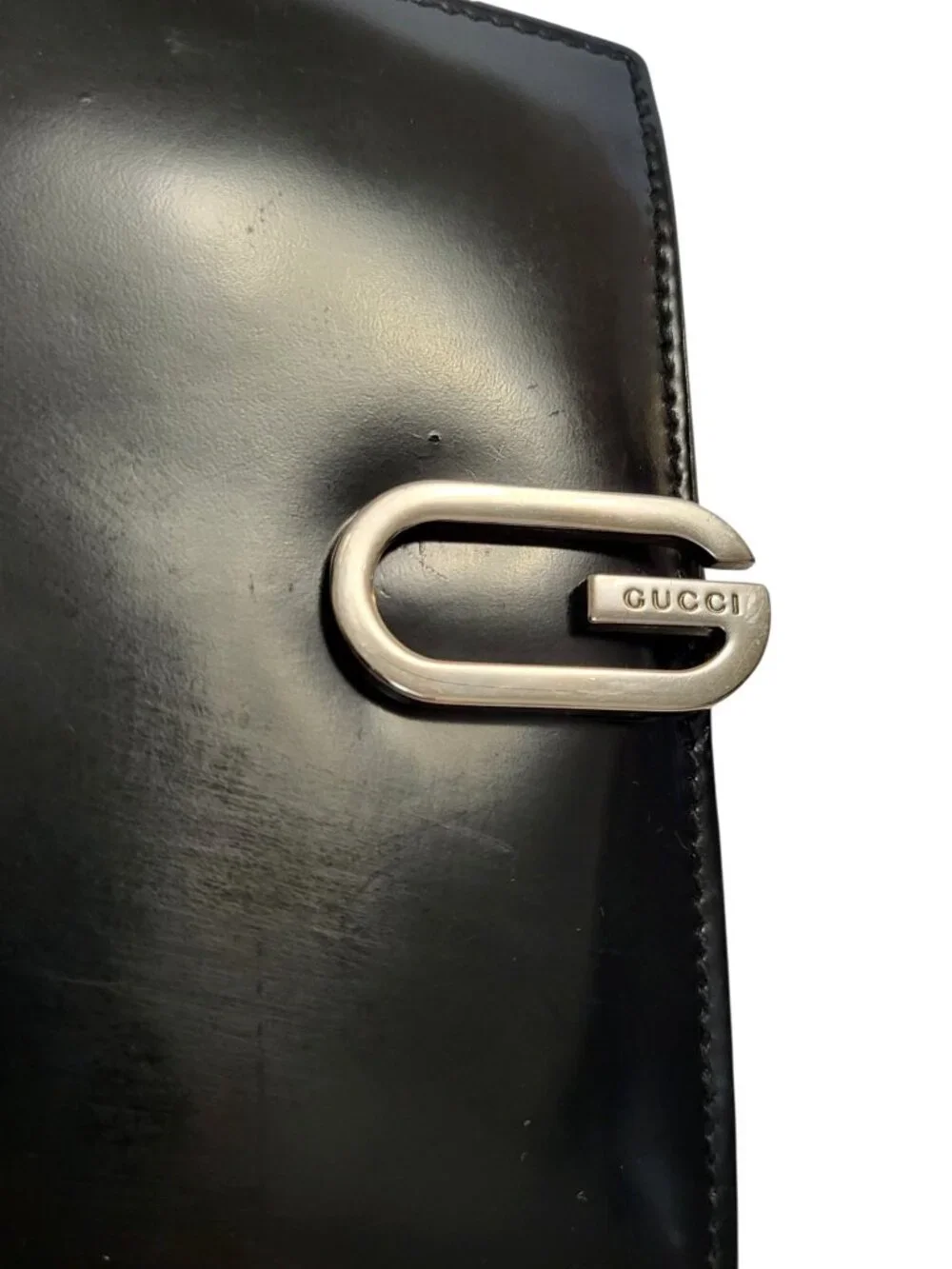 Vintage Gucci Black Smooth Leather Bifold Wallet Tom Ford Era G Clasp Italy